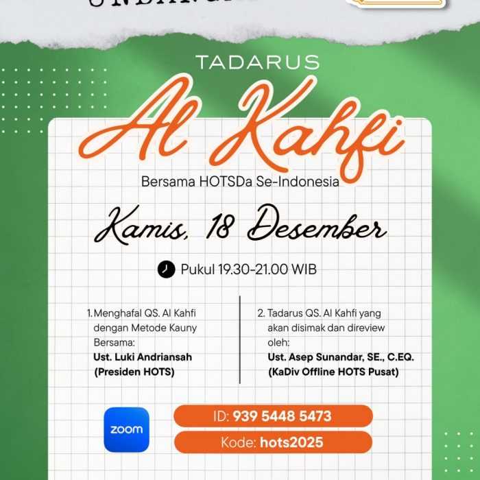 Undangan Tadarus Al-Kahfi Bersama HOTSDa se Indonesia